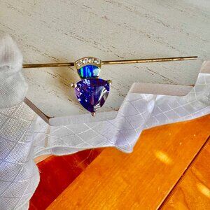 HAVANA Sterling Silver Tanzanite and Blue Opal Diamond Pendant, Purple Tanzanite